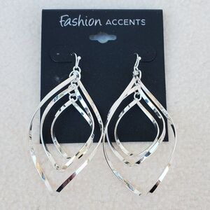 Fashion Accents long spiral twist drop silver tone earrings